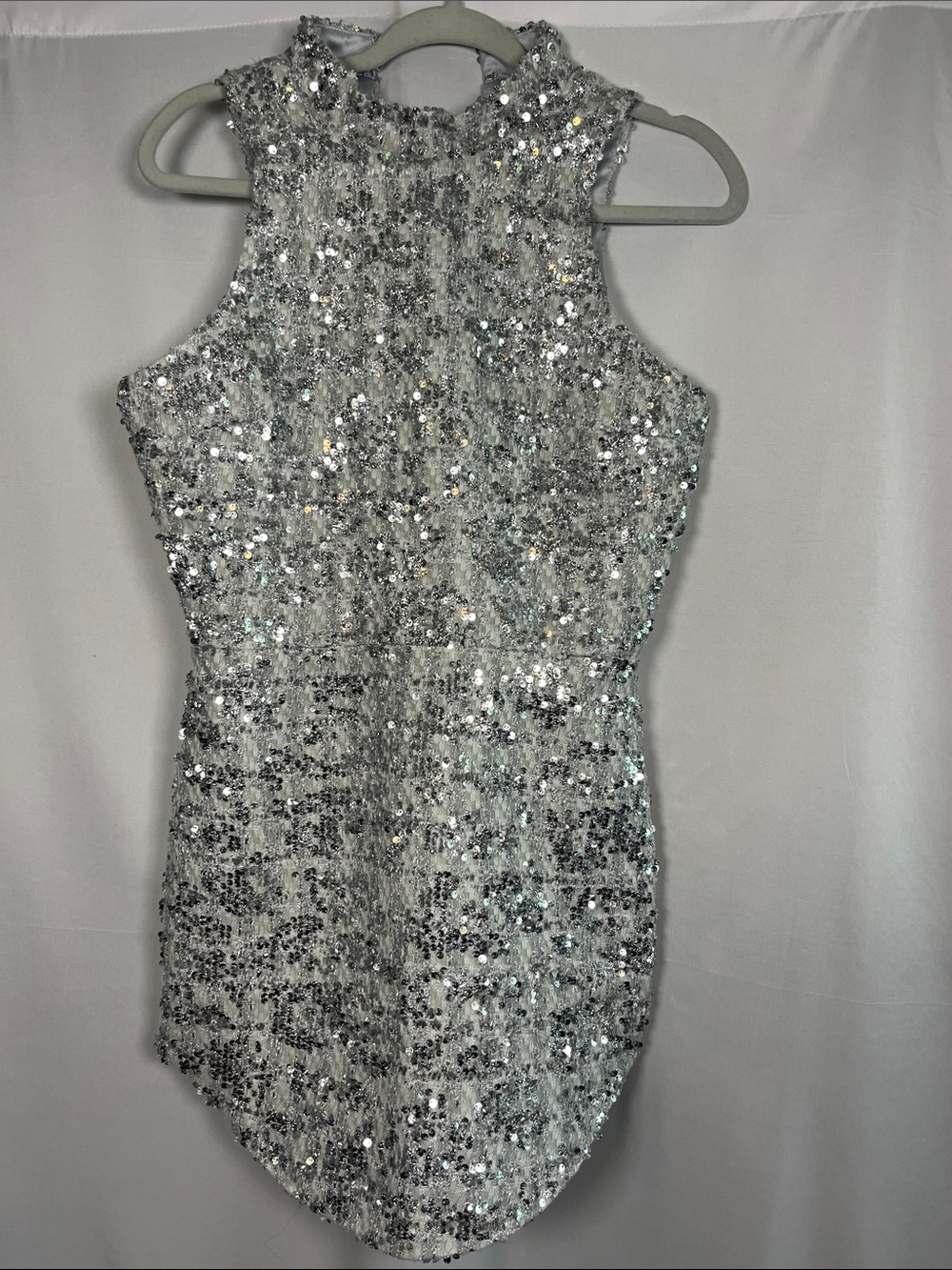 Amanda Uprichard Marshall silver sequin mini dress color stellar sz m - Picture 3 of 11